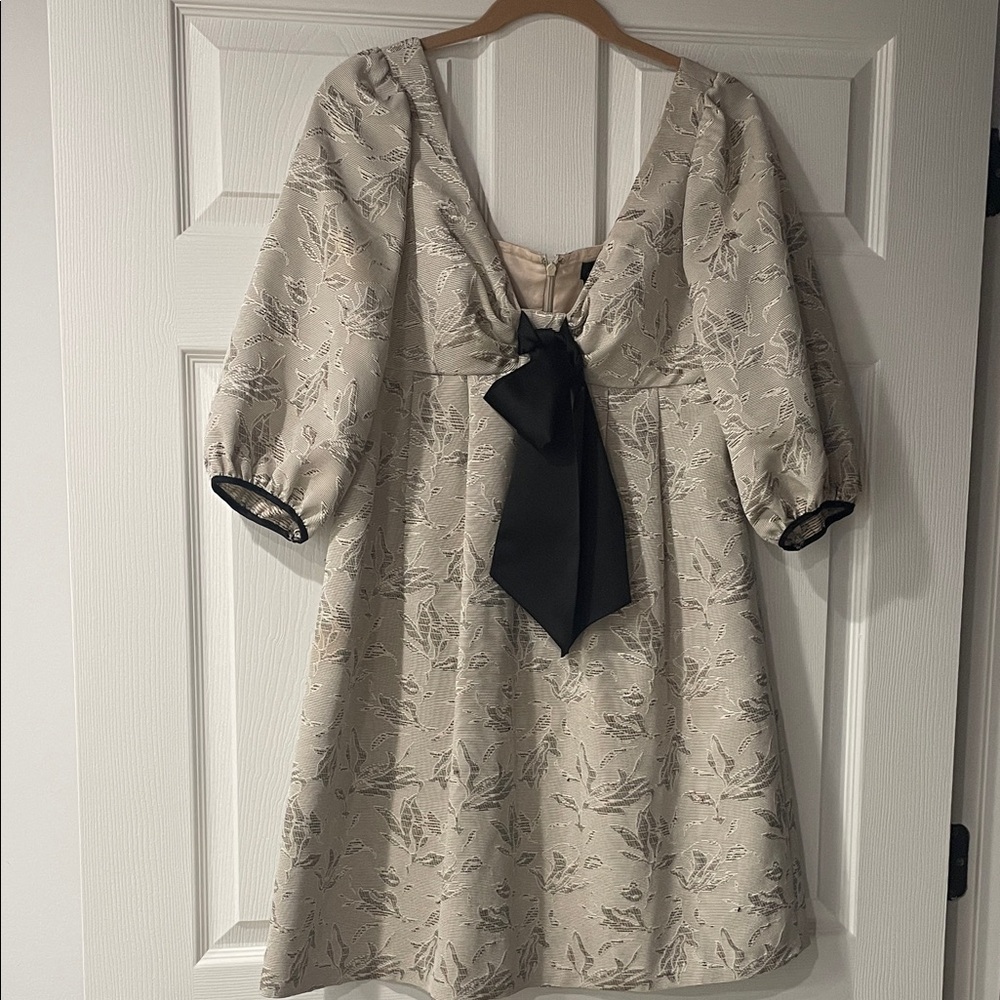 Max & Cleo Holiday Cream Floral Dress with Black Bow